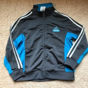 Gray and blue adidas zip up track jacket